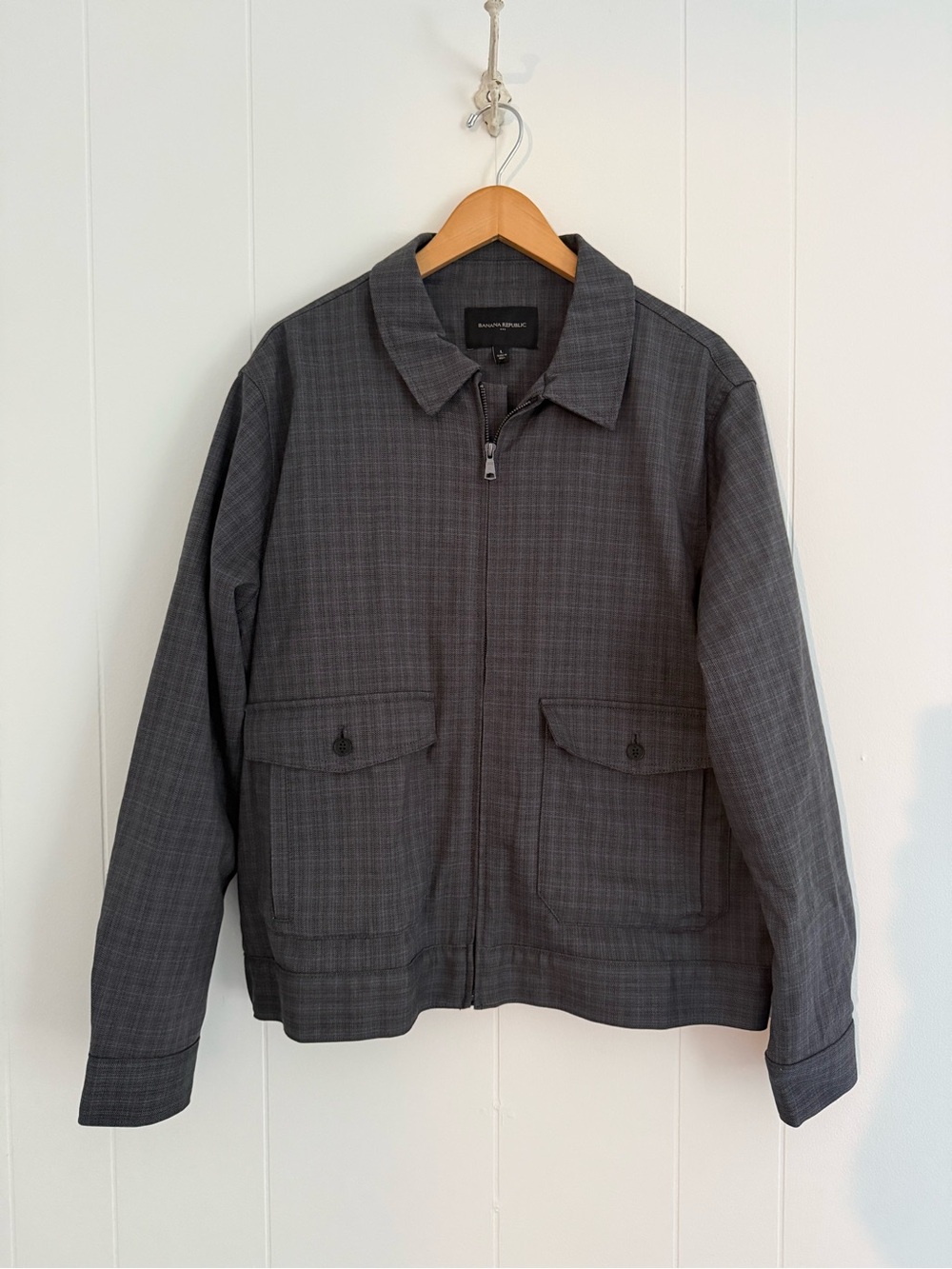 Banana Republic Men's Charcoal Plaid Zip-Front Shirt Jacket
